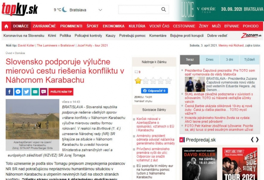 Slovakiya nazirliyi ölkə parlamentinin Dağlıq Qarabağa dair qətnaməsi ilə bağlı açıqlama verib