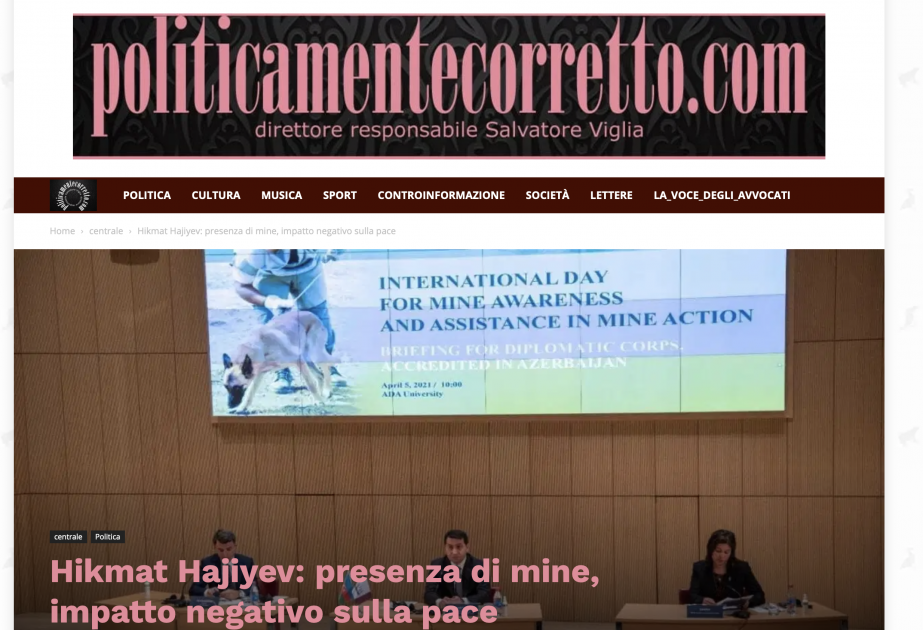 İtaliya mətbuatı Azərbaycanın işğaldan azad edilmiş ərazilərində mina təhlükəsinə dair məqalələr yayıb