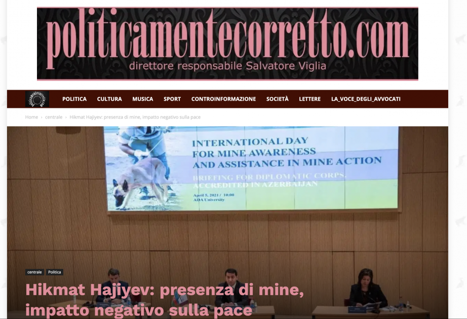 الصحافة الإيطالية تنشر مقالات عن خطر الألغام الأرضية في الأراضي الأذربيجانية المحررة