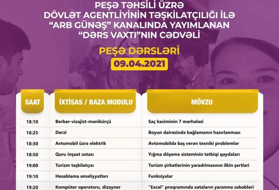 Peşə təhsili üzrə “Dərs vaxtı” proqramının aprelin 9-na olan cədvəli