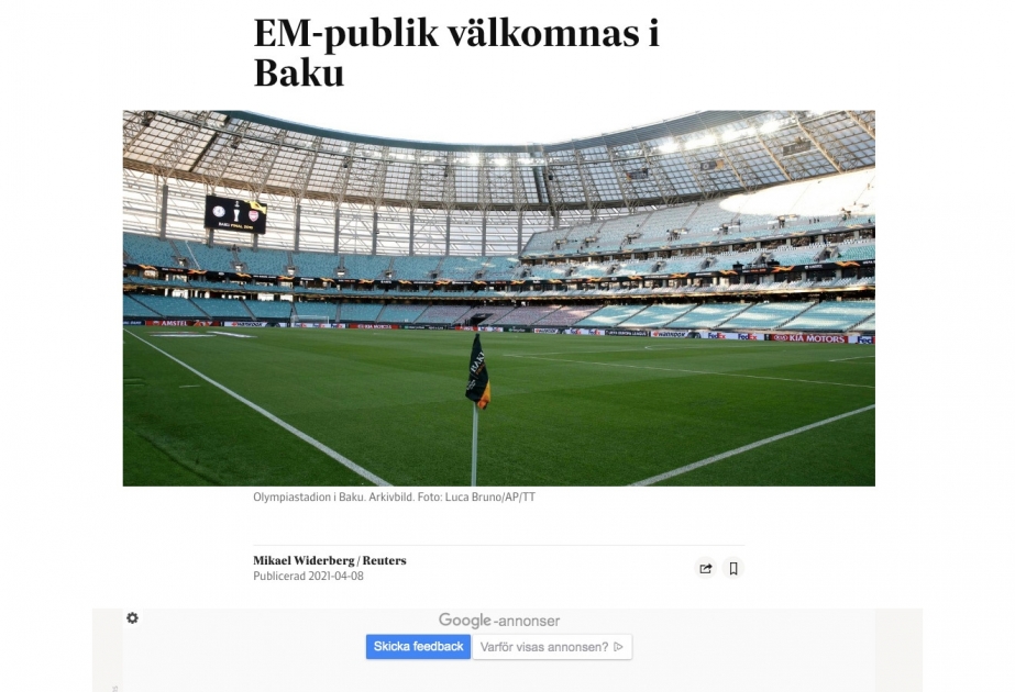 Шведский таблоид рассказал о возможности посетить матчи чемпионата Европы по футболу в Баку