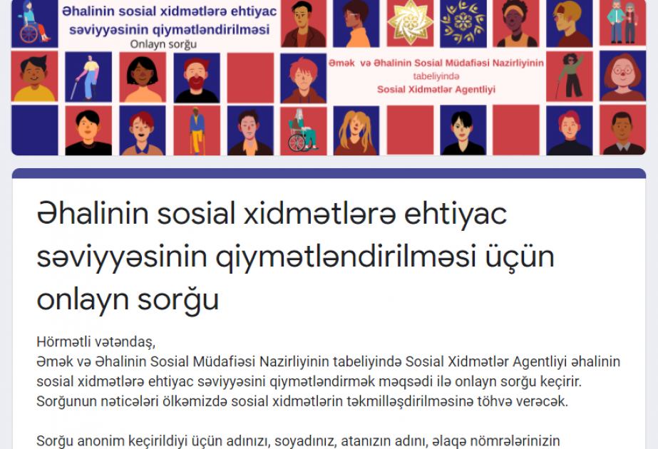 Sosial xidmətlərə ehtiyac səviyyəsini qiymətləndirmək məqsədilə onlayn sorğu keçirilir
