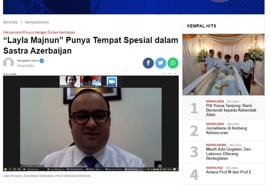 İndoneziyalı jurnalistlər Azərbaycanın dahi şairi Nizami Gəncəvinin yaradıcılığı barədə məlumatlandırılıblar
