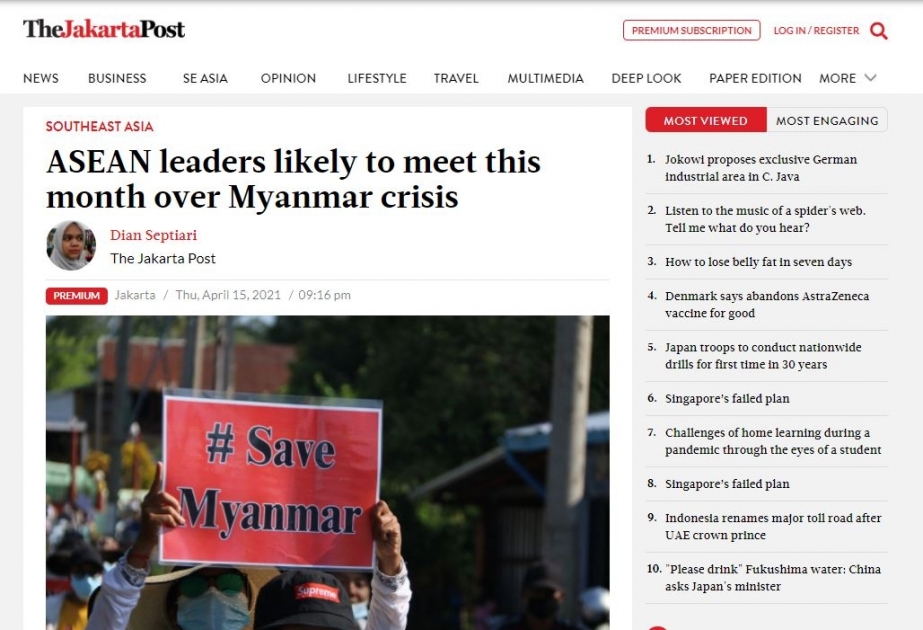 ASEAN ölkələrinin Myanmaya həsr olunan xüsusi sammiti aprelin 24-də keçiriləcək