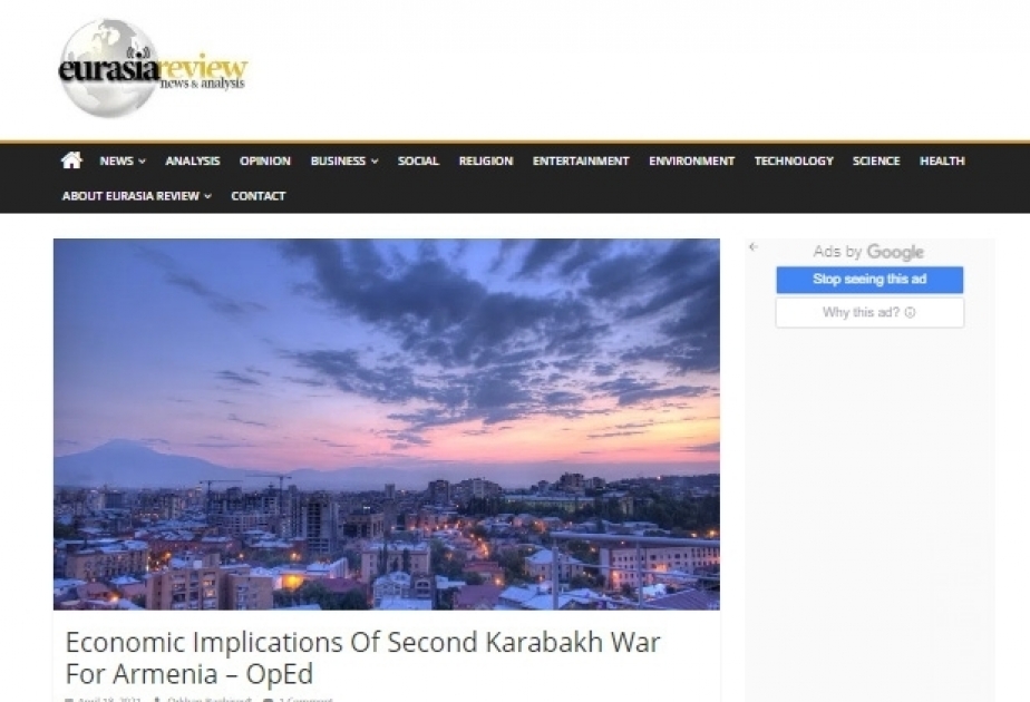 Modern Diplomacy: "Implicaciones económicas de la segunda guerra del Karabaj para Armenia"