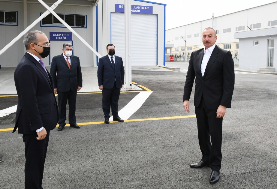 Prezident İlham Əliyev Hacıqabul Sənaye Məhəlləsinin açılışında iştirak edib YENİLƏNİB VİDEO