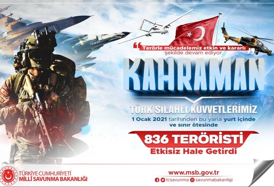 Türkiyə Silahlı Qüvvələri tərəfindən bu il 836 terrorçu zərərsizləşdirilib