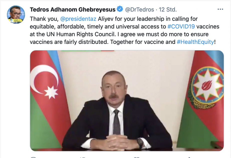 世卫组织总干事向阿塞拜疆总统表达谢意