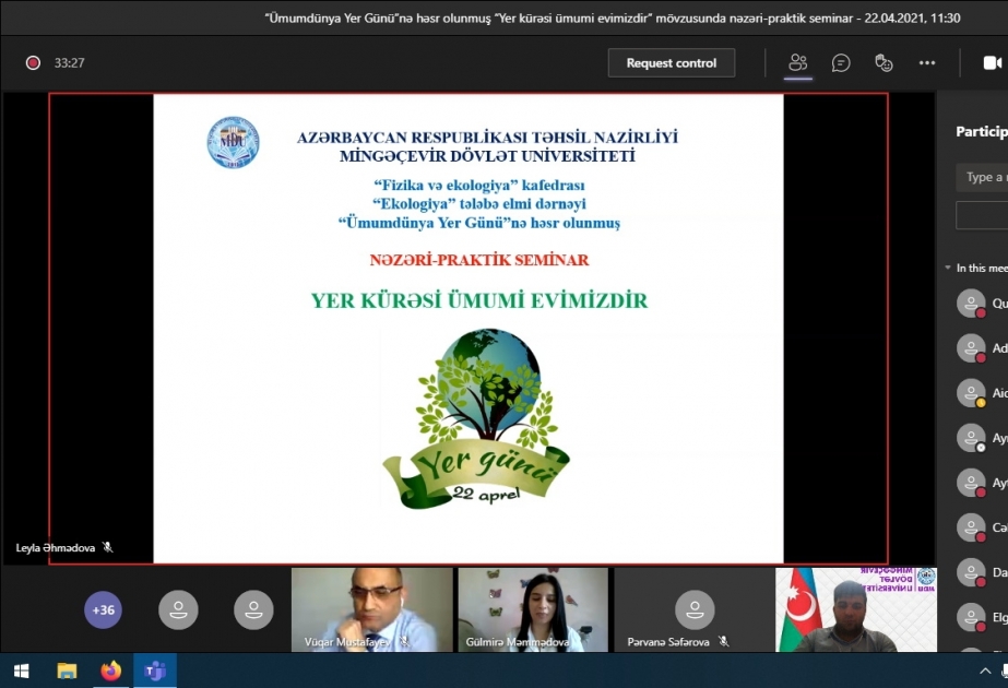 Mingəçevir Dövlət Universitetində Beynəlxalq Yer Kürəsi Gününə həsr olunmuş nəzəri-praktiki seminar keçirilib
