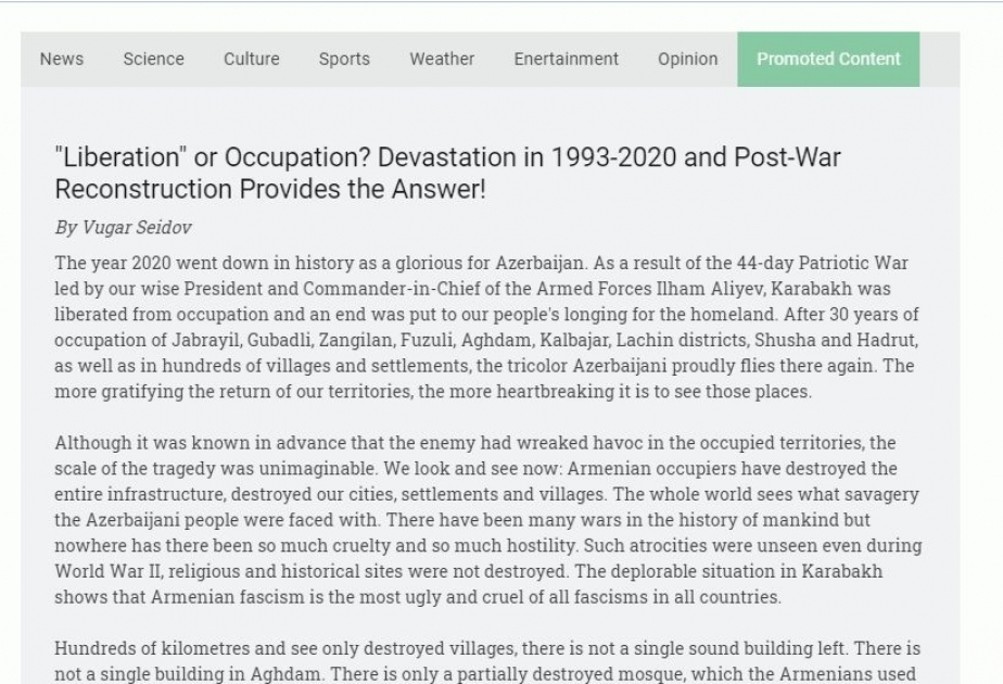 На портале Евросоюза опубликована статья об армянском вандализме на оккупированных до недавнего времени азербайджанских территориях