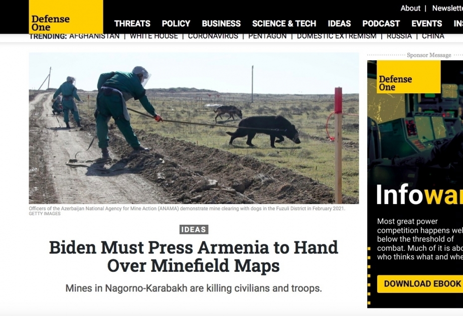 Embajador: "El presidente de EE.UU. debe obligar a Armenia a entregar los mapas de los campos de minas a Azerbaiyán"