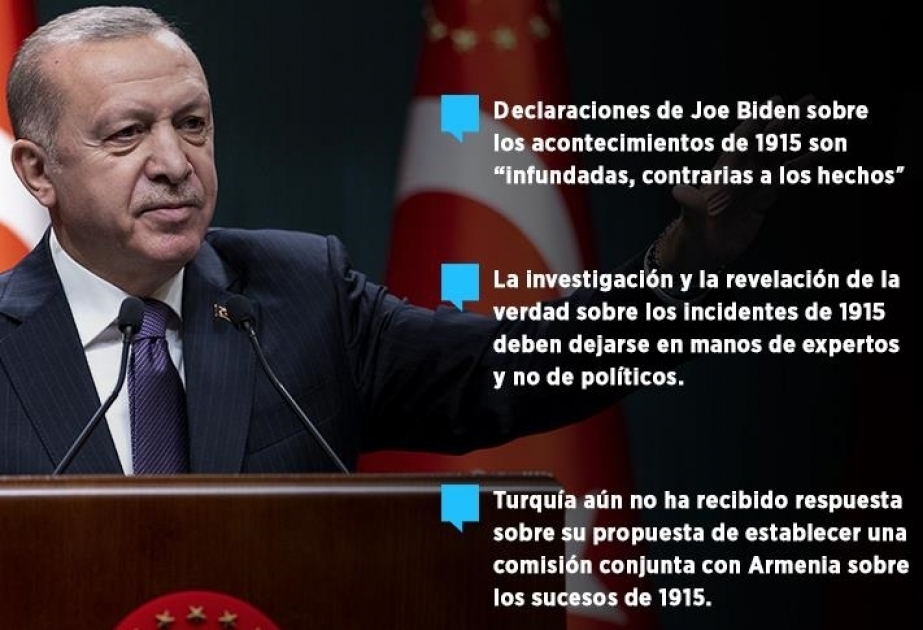 Presidente de Turquía califica declaración de Biden sobre los sucesos de 1915 como "infundada y contraria a los hechos"