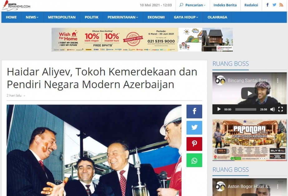 Ümummilli lider Heydər Əliyevin anadan olmasının 98-ci ildönümü İndoneziya KİV-lərində geniş işıqlandırılıb