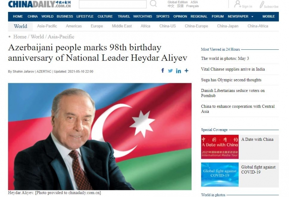 “China Daily”: Heydər Əliyev bütün ömrünü doğma Azərbaycana xidmətə həsr etmiş böyük şəxsiyyətdir VİDEO