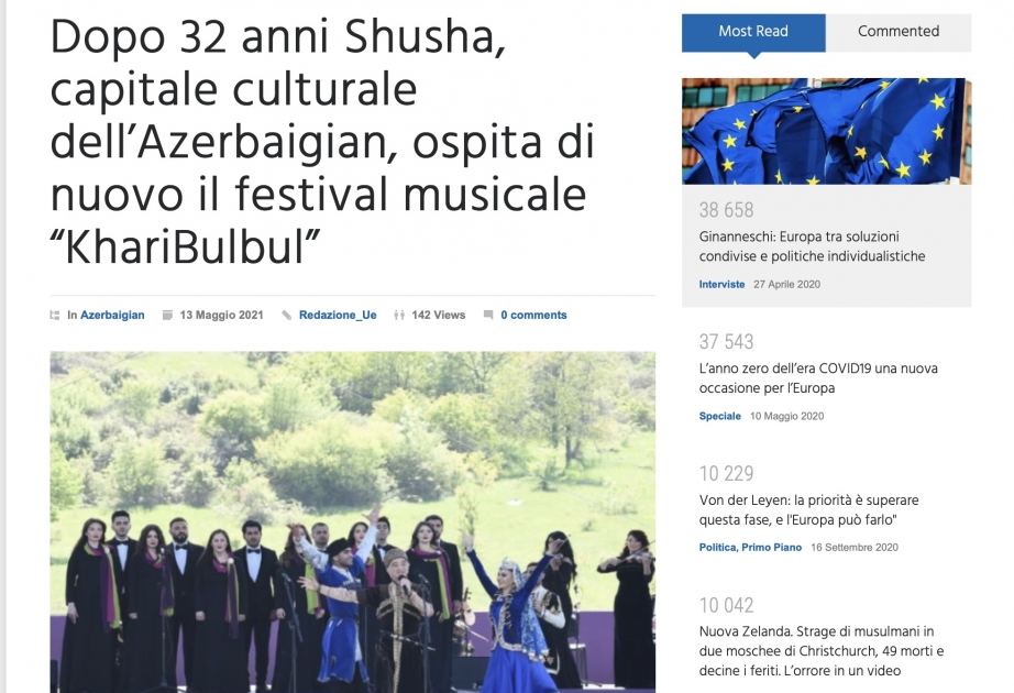 İtaliya mətbuatında “Xarıbülbül” musiqi festivalı haqqında məqalələr yayımlanıb