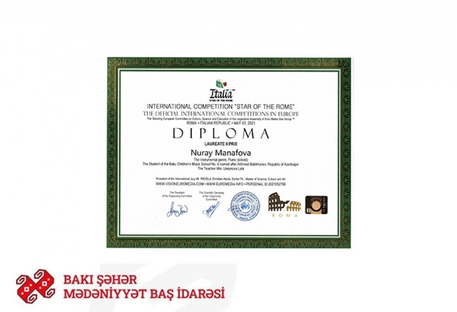 Uşaq musiqi məktəbinin şagirdi beynəlxalq müsabiqənin qalibi olub