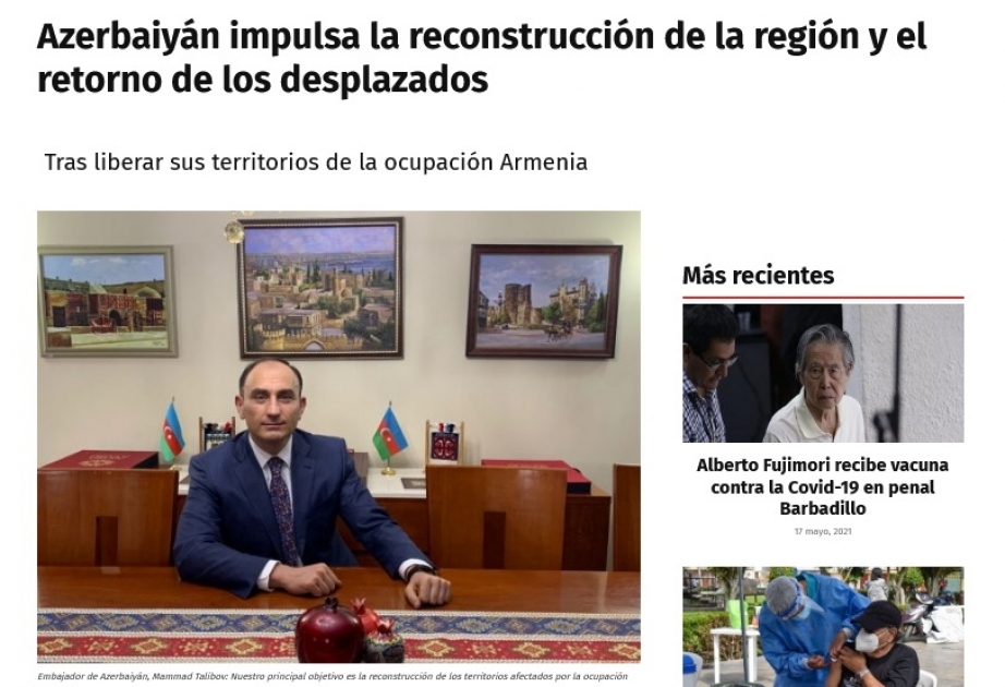 Peru mətbuatı: Azərbaycan azad edilmiş ərazilərinin bərpası və məcburi köçkünlərin geri qayıdışı üçün səylərini artırır