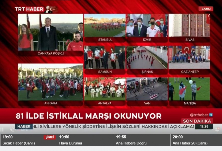 Türkiyənin hər yerində eyni vaxtda İstiqlal marşı oxunub