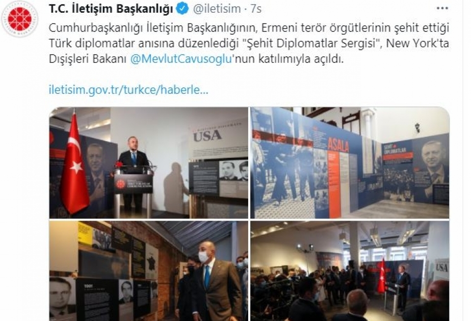 Mövlud Çavuşoğlu Nyu-Yorkda “Şəhid diplomatlar” sərgisinin açılışında iştirak edib
