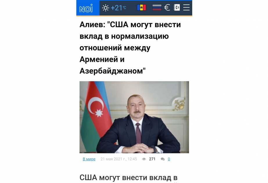 Moldova portalı Prezident İlham Əliyevin “Cənubi Qafqaz: Regional inkişaf və əməkdaşlıq perspektivləri” adlı müzakirələrdəki çıxışından yazıb