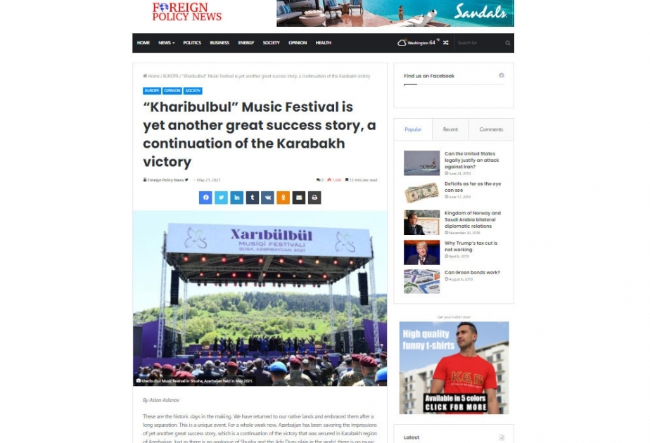 ABŞ-ın nüfuzlu xəbər portalı “Xarıbülbül” musiqi festivalı barədə AZƏRTAC-ın məqaləsini dərc edib