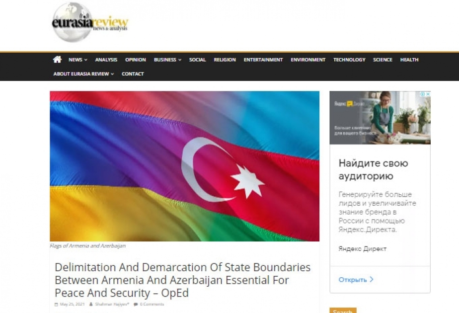 “Eurasiareview” saytı Ermənistan-Azərbaycan sərhədinin delimitasiyasına dair məqalə yayıb