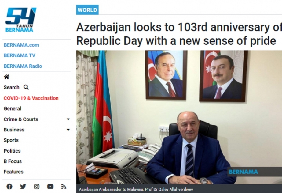 Malayziya mətbuatında 28 May – Respublika Günü ilə bağlı geniş materiallar dərc olunub