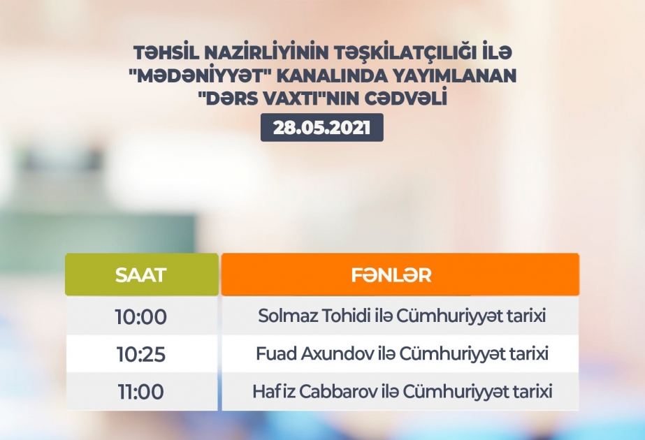 Teledərslərin mayın 27-nə olan cədvəli