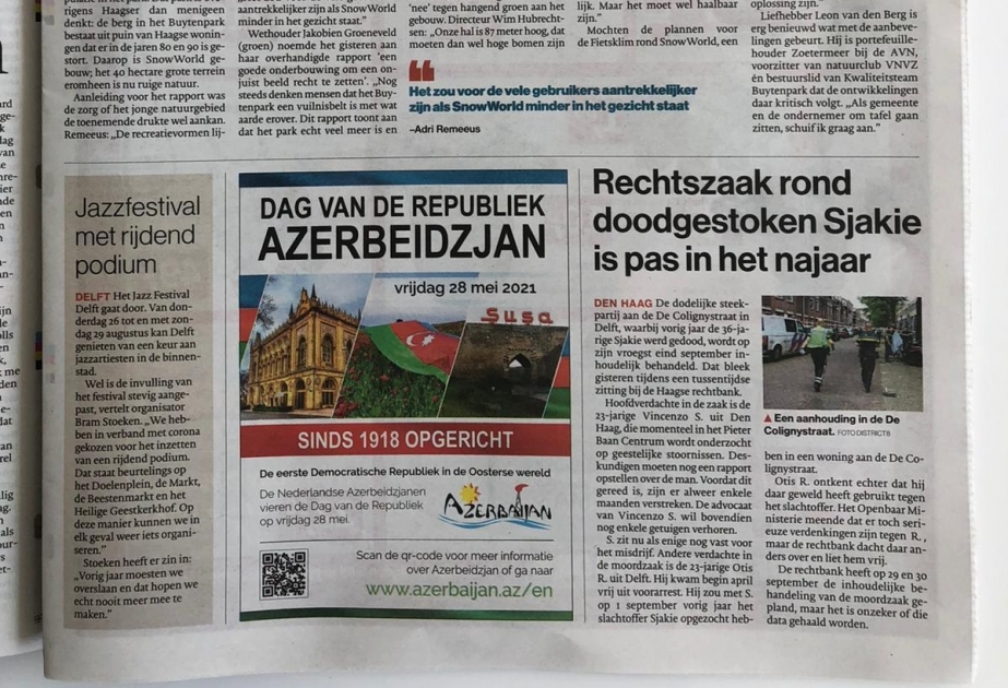 Niderland qəzetində Respublika Günü ilə bağlı material yerləşdirilib