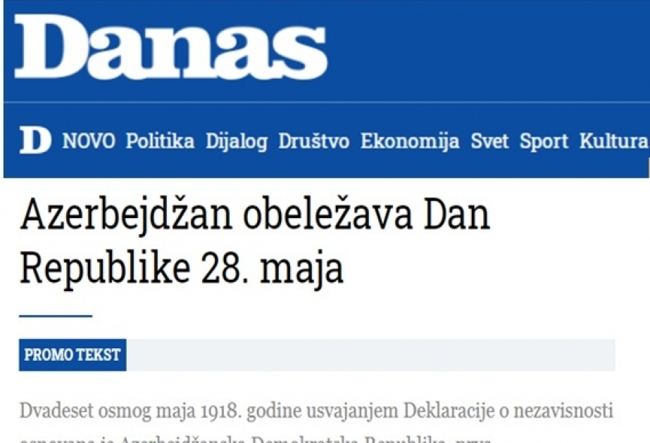 Serbiyanın xəbər portalında Respublika Günündən bəhs olunub