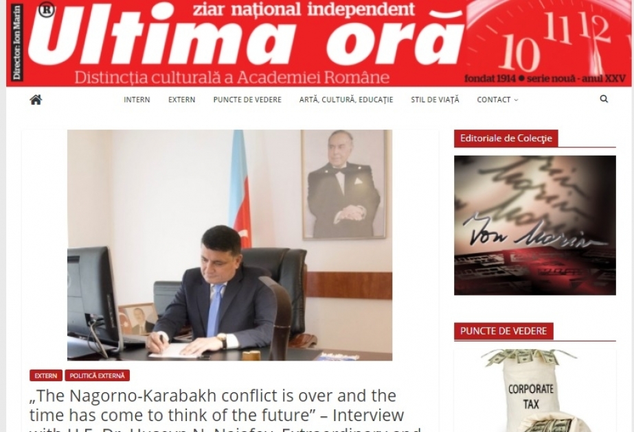 Rumıniyanın “Ultima ora” qəzetində Azərbaycanın bu ölkədəki səfirinin növbəti müsahibəsi dərc edilib