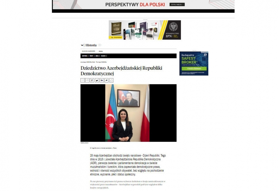Polşa qəzetində 28 May - Respublika Günü ilə bağlı məqalə dərc olunub