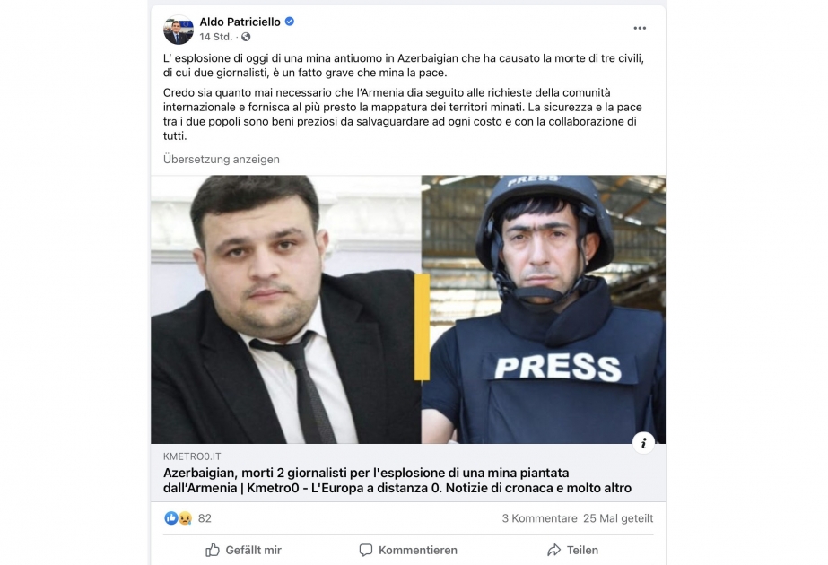 İtaliyalı parlamentarilər Ermənistandan minalanmış ərazilərin xəritələrinin təhvil verilməsini tələb ediblər