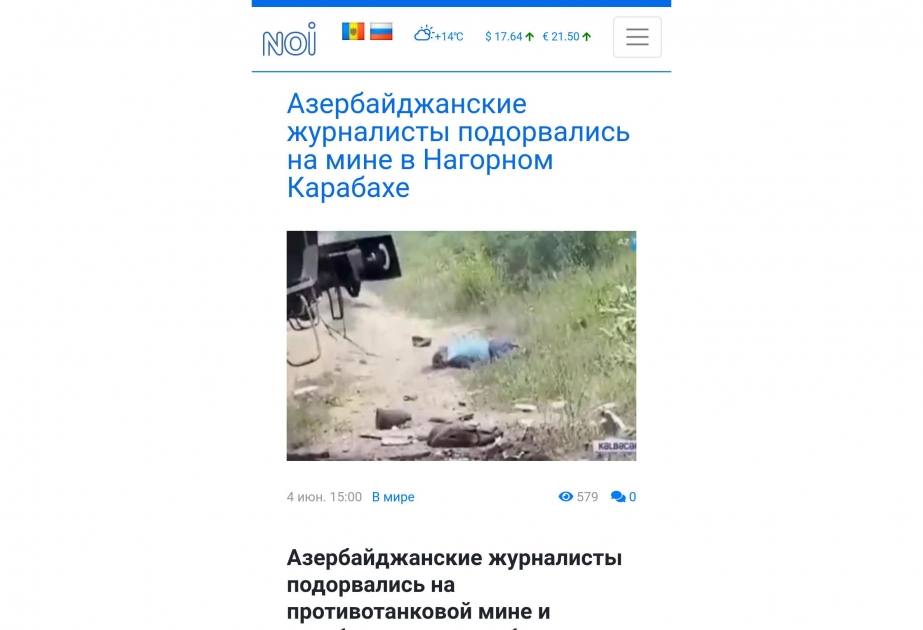 Moldova KİV-ləri azərbaycanlı jurnalistlərin mina partlaması nəticəsində həlak olmaları barədə məqalələr yayıb