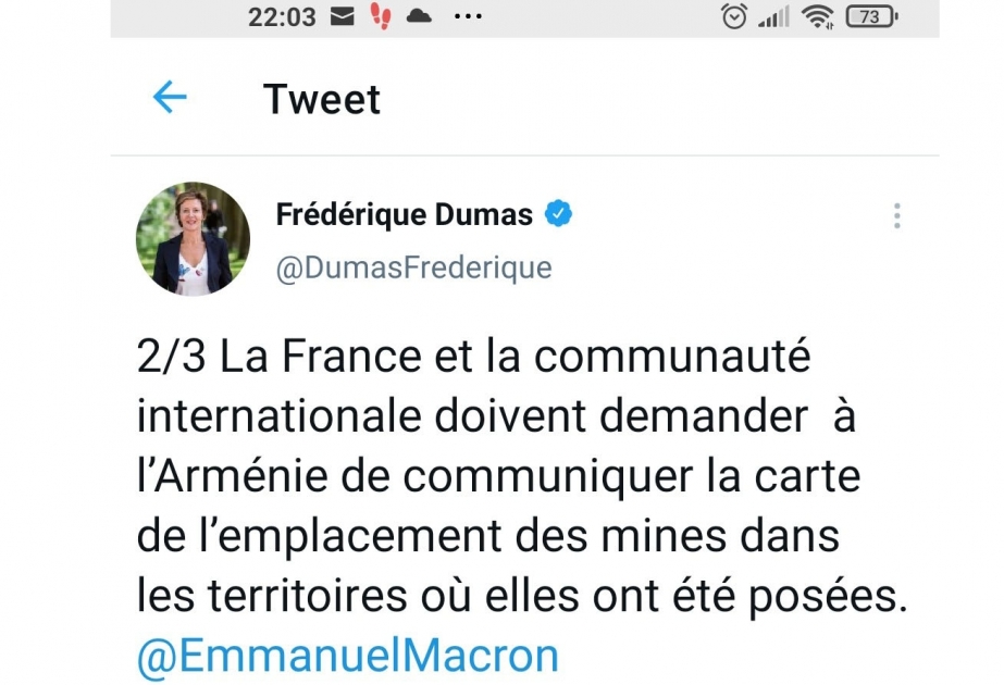 Fransa Milli Assambleyasının deputatı: Fransa və beynəlxalq ictimaiyyət Ermənistandan minalanmış ərazilərin xəritələrini tələb etməlidir