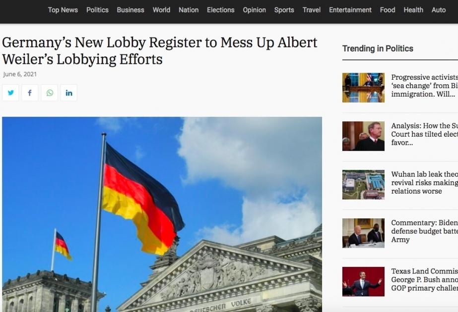 The USA Tribune: "El nuevo registro de lobbies de Alemania estropeará los esfuerzos de lobby de Albert Weiler”