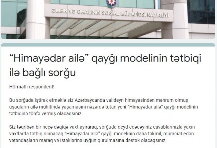 Əmək və Əhalinin Sosial Müdafiəsi Nazirliyindən yeni layihə - Himayədar ailə