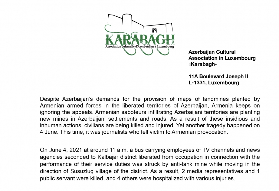 Azerbaijanis living in Luxemburg call on international community to severely condemn Armenia's actions