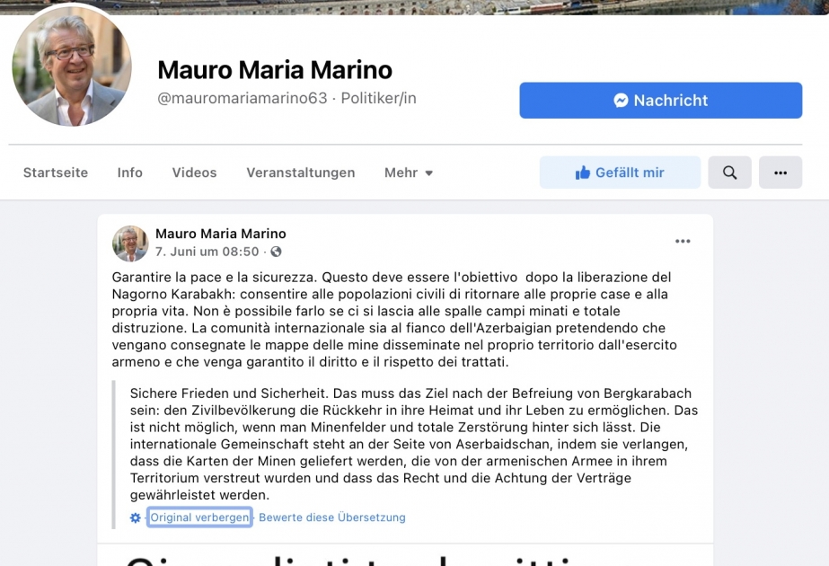 Senator Mauro Marino: Beynəlxalq ictimaiyyət Azərbaycanı dəstəkləməlidir