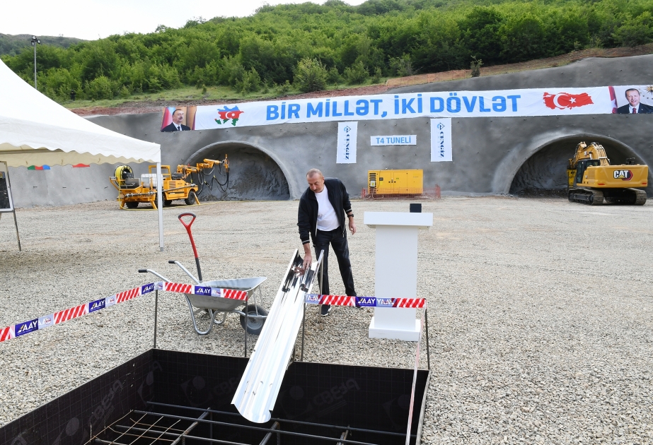 President Ilham Aliyev laid foundation stone for tunnel to be constructed on Ahmadbayli-Fuzuli-Shusha highway VIDEO