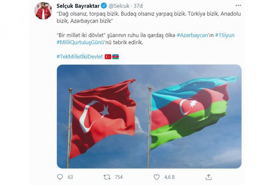Səlcuq Bayraqdar Milli Qurtuluş Günü münasibətilə Azərbaycanı təbrik edib