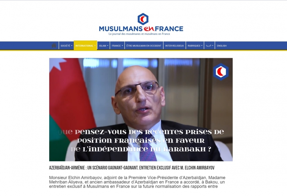 Fransa portalı: Azərbaycan Cənubi Qafqazda sülh və sabitliyin möhkəmləndirilməsinə böyük əhəmiyyət verir