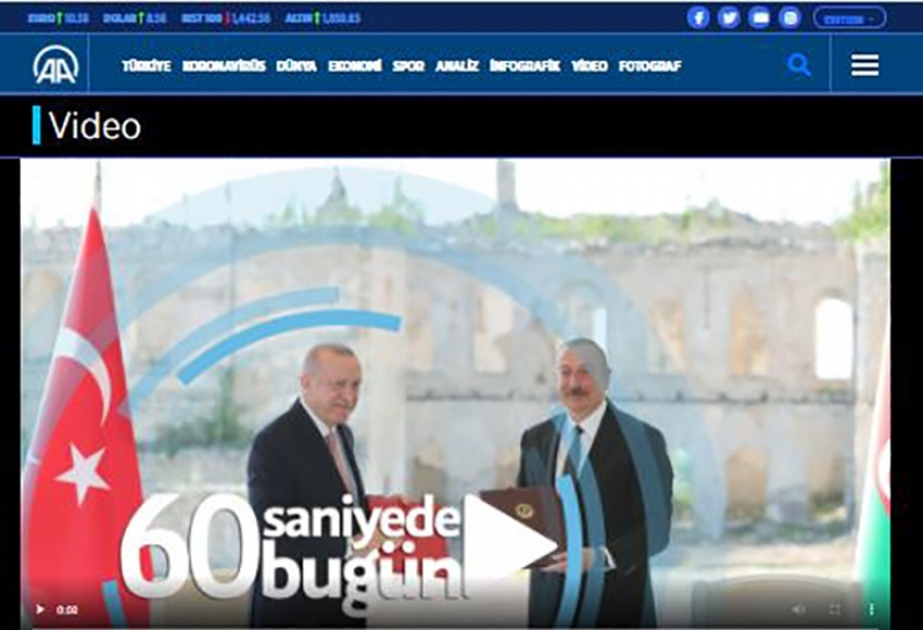 Anadolu agentliyi Türkiyə Prezidentinin Şuşa səfəri ilə bağlı məlumatları oxucularına müxtəlif dillərdə çatdırıb