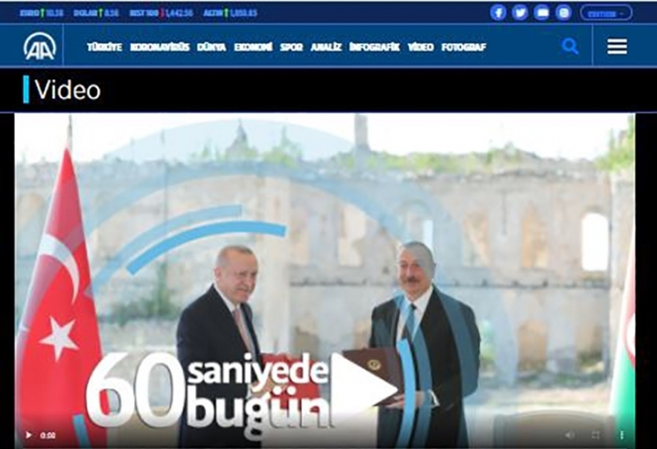 Anadolu Agency highlights Turkish President’s visit to Azerbaijan’s ancient city of Shusha