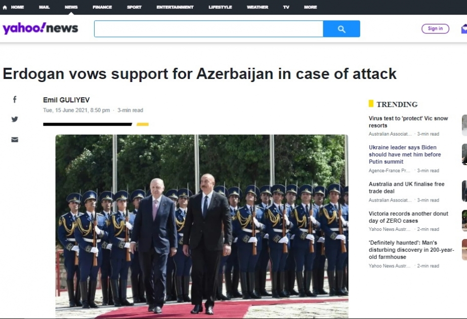 Avstraliya saytı Azərbaycan və Türkiyə prezidentləri tərəfindən imzalanan Şuşa bəyannaməsi barədə məlumat yayıb