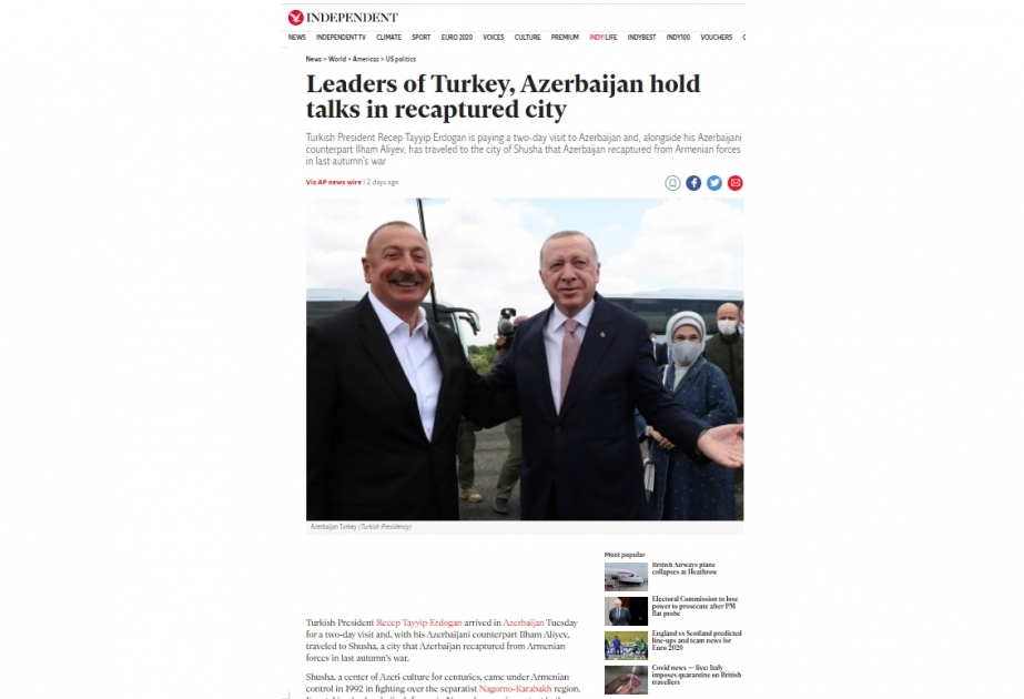 Böyük Britaniyanın “The Independent” qəzeti Şuşa Bəyannaməsi barədə məqalə yayıb