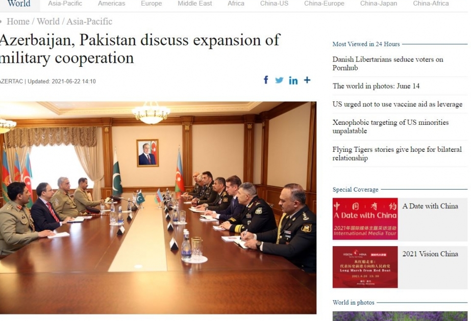 “China Daily” qəzeti Azərbaycan-Pakistan hərbi əməkdaşlığı barədə məqalə yayıb