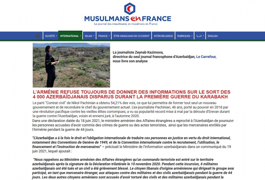 Fransa portalı: Ermənistan birinci Qarabağ müharibəsində itkin düşmüş 4000 azərbaycanlının taleyi barədə məlumat vermir