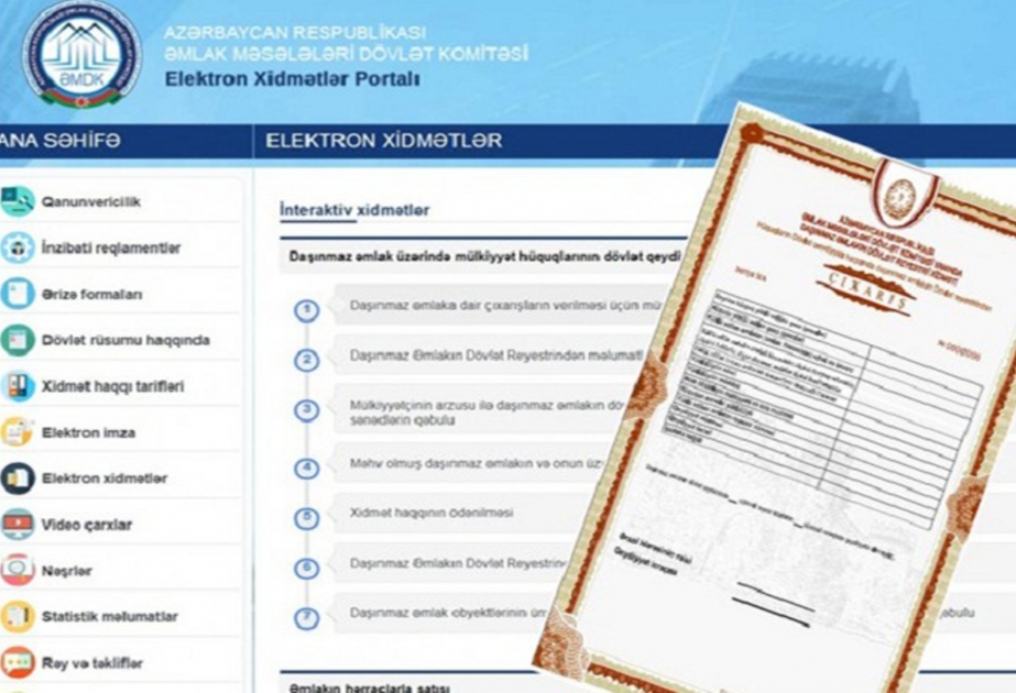 Adınıza daşınmaz əmlakın olub-olmaması barədə arayışı heç yerə getmədən ala bilərsiniz