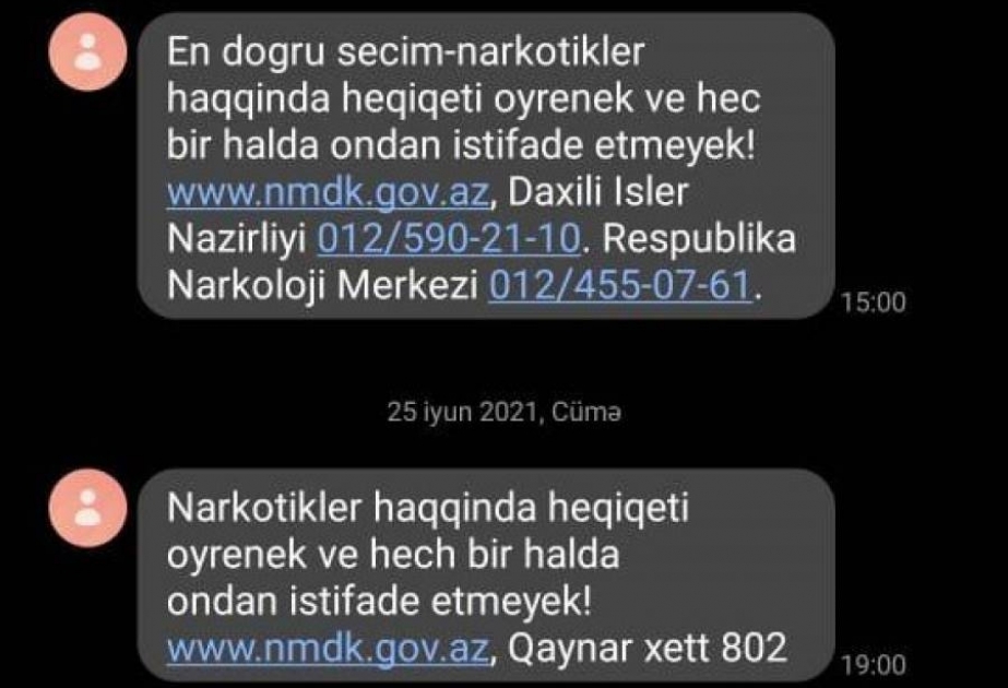 Narkotiklərin ziyanı ilə bağlı “Bakcell” abunəçilərinə SMS-bildiriş göndərilib
